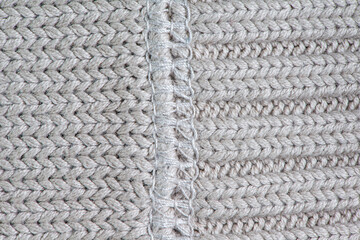 White knitting wool with stitches texture background.