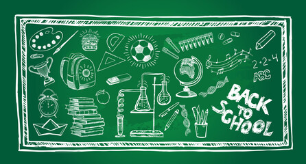 Back To School hand drawn set. Vector.	