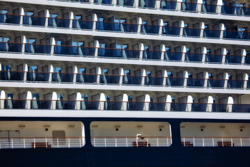 Side view of modern cruise liner cabins