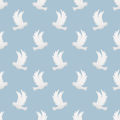 Flying pigeon seamless pattern vector on light blue background.