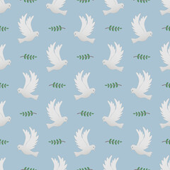 Fototapeta na wymiar Flying pigeon seamless pattern vector on light blue background.