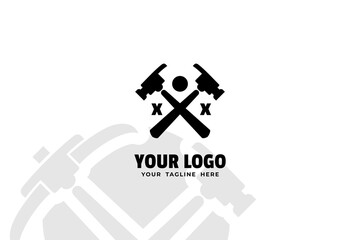 Isolated Black and White Hammer Logogram