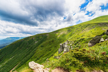 Fototapeta premium Mountain landscape with beautiful, low clouds. Carpathians. Ukraine. Nature. Leisure. Tourism.