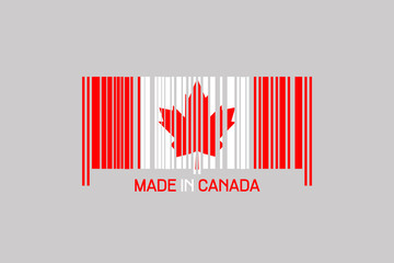 Made in Canada. Barcode in the form of the flag of Canada. Isolated on a gray background.