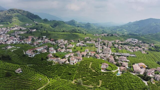 Vineyards  along the Prosecco road near Valdobbiadene Treviso Italy