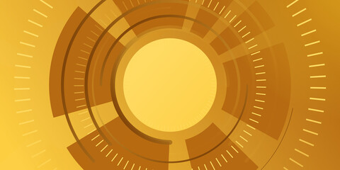 Vector art brown yellow orange black illustration with circle tunnel disk digital clock technology bar. Dynamic effect. Cover design template. Can be used for advertising, marketing, presentation.