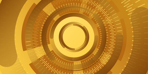 Vector art brown yellow orange black illustration with circle tunnel disk digital clock technology bar. Dynamic effect. Cover design template. Can be used for advertising, marketing, presentation.