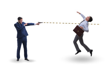 Businessman with gun threatening his competitor