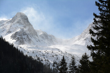 Fototapeta na wymiar Winter landscape in Fagaras Mountains, Romania, Europe