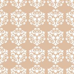 Floral seamless background. White flower pattern on beige backdrop