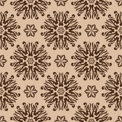 Floral seamless pattern. Brown flowers on beige background