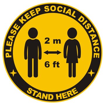 Safe social distance, people, circle vector icon, label on floor	