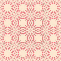 Floral seamless pattern. Pink flowers on beige background