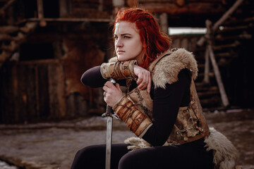 Viking girl. Reconstruction of a medieval scene