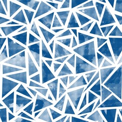 Blue triangles collage seamless background. Geometric abstract collage watercolor texture contemporary repeating pattern. Use for fabric, wallpaper, packaging, surface pattern design