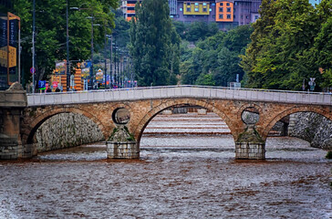 Old Latin Bridge at Miljacka river in Sarajevo, Bosnia and Herzegovina,