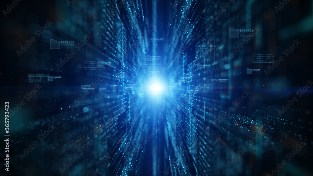 Poster digital cyberspace with particles and digital data network connections future background concept.