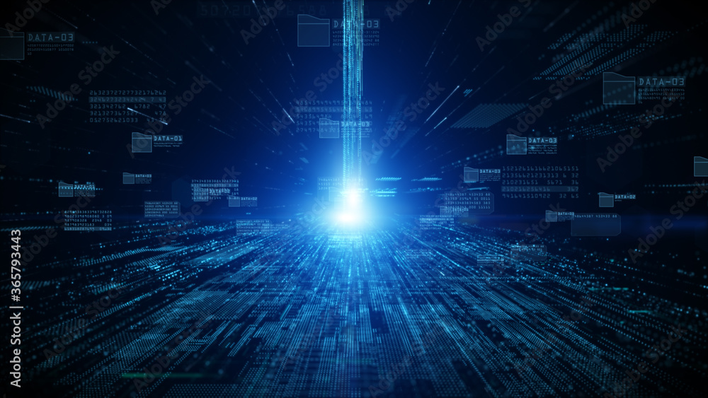 Poster digital cyberspace with particles and digital data network connections future background concept.