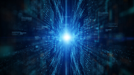 Fototapeta premium Digital cyberspace with particles and Digital data network connections future background concept.