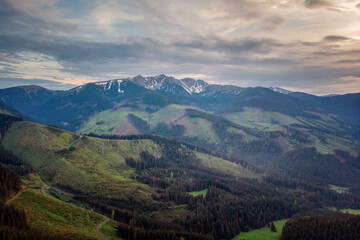 Naklejka premium beautiful landscape with valleys, lakes and rivers in High Tatras