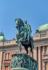 Obraz premium Monument of Prince Mihailo Obrenovic on Square of Republic in Belgrade, Serbia.