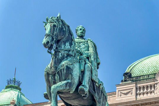 Monument of Prince Mihailo Obrenovic on Square of Republic in Belgrade, Serbia.