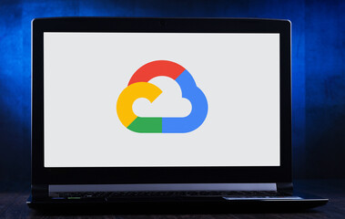 Laptop computer displaying logo of Google Cloud Platform