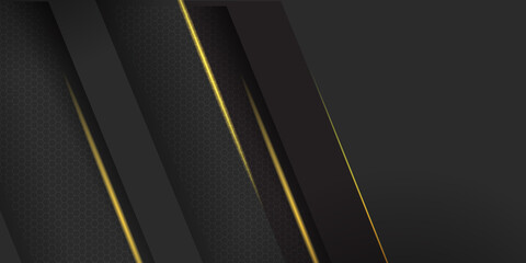 Futuristic perforated technology abstract presentation background with yellow neon glowing lines. Vector banner design