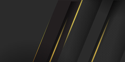 Futuristic perforated technology abstract presentation background with yellow neon glowing lines. Vector banner design