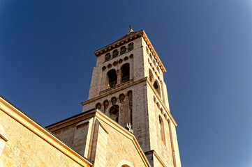 Fototapeta na wymiar Bell tower of one churches in The Old City of Jerusalem in Jerusalem, Israel.
