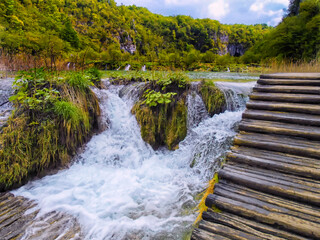 Water cascade at Plitvice Natural Park in Croatia.