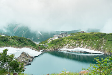 Beautiful nature of Mikurigaike (Mikuriga Pond) at the peak of Tateyama Kurobe Alpine Route, Murodo, Nagano Japan