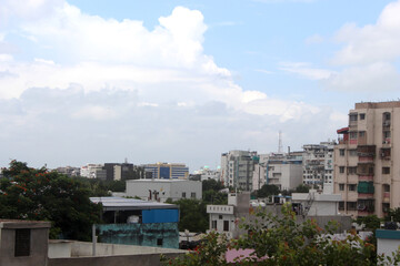 residential buildings and houses in city background in Indore , India
