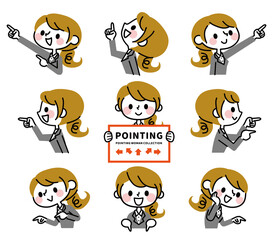 色んな方向を指さすビジネスウーマン