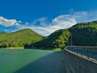 A dam on the artificial lake of `Val Noci` in Genoa, Liguria
