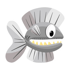 Cartoon Fish or Shark or Whale Illustration on White Background