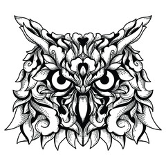 tattoo and t-shirt design black and white hand drawn owl engraving ornament premium vector