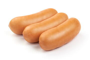 Fresh boiled Sausages, isolated on a white background