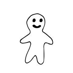 gingerbread man hand drawn in doodle style. vector, scandinavian, monochrome. single element for design sticker, invitation, card, poster, food christmas symbol