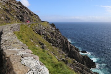 Fototapeta na wymiar A view of the narrow, coastal Slea Head Road on the Dingle Peninsula, County Kerry, Ireland.