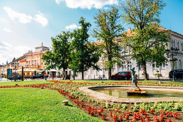 Obraz premium Dunavska street and Danube's Park in Novi Sad, Serbia