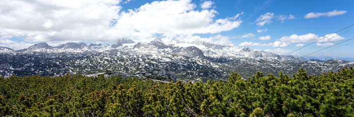 Fototapeta premium Panoramic mountain landscape with high alpine peaks. Dachstein. Austria