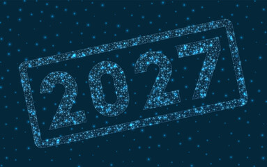 2027 word in digital style. Glowing geometric 2027 badge. Beautiful vector illustration.