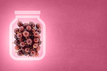 Fresh gooseberry on a background of drawn jar