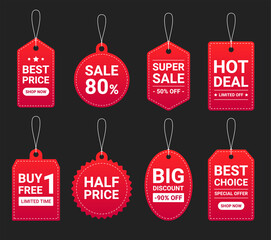 Sale tag collection, set of price label, in various shape vector graphics. 