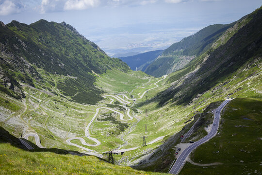 Transfagarasan pass in summer time. Crossing Carpathian mountains of Romania, Transfagarasan is one of the most spectacular mountain roads in the world. Lots of curvy roads between the mountains.