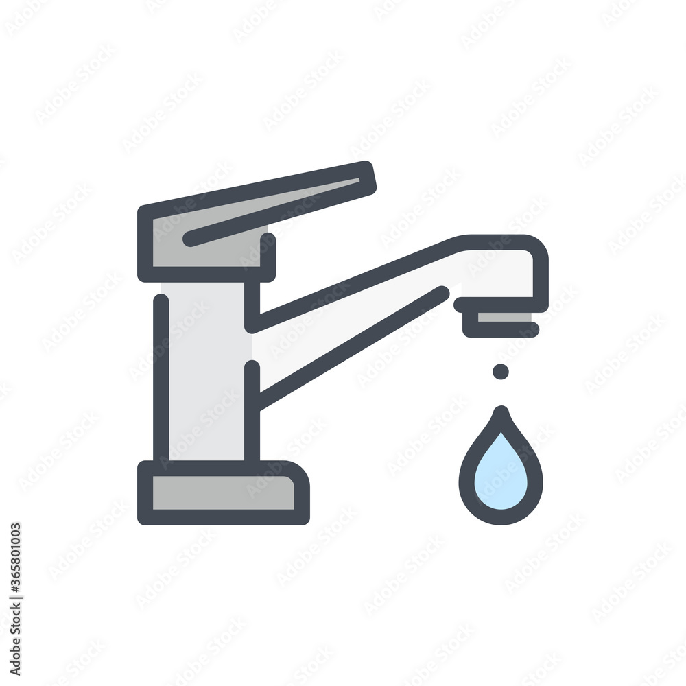 Poster faucet with water drop color line icon. water tap with drop of water vector outline colorful sign.