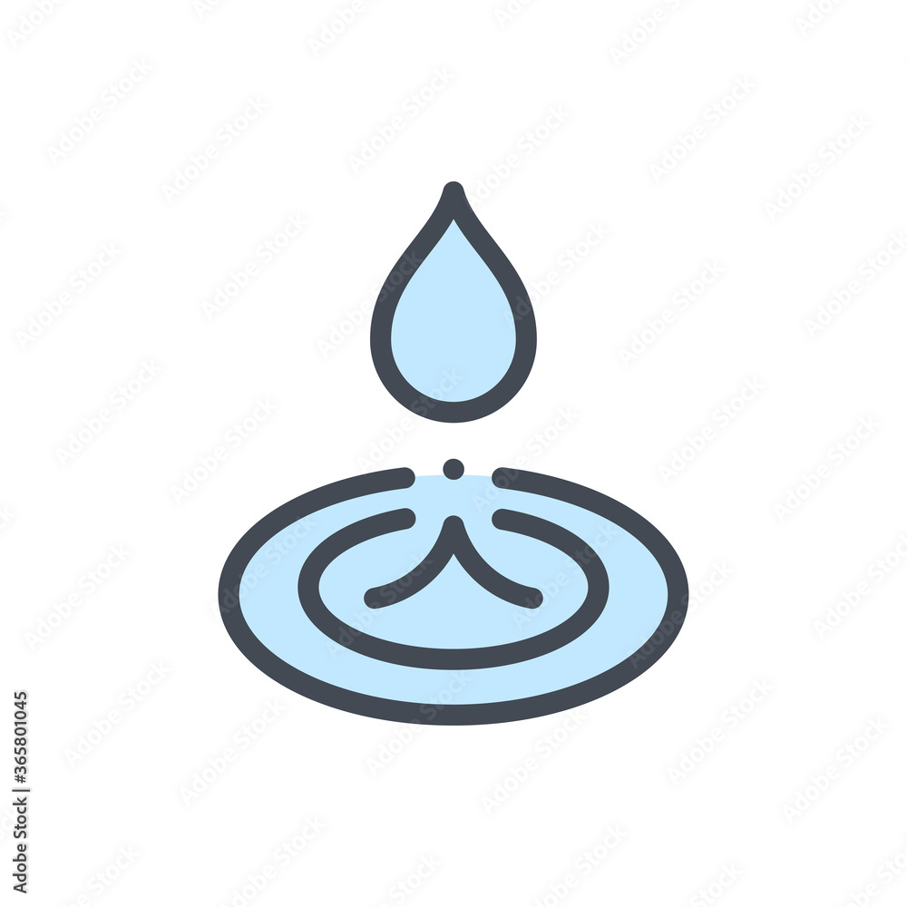 Aufkleber water drop and ripple color line icon. drop of water with splash effect vector outline colorful sign