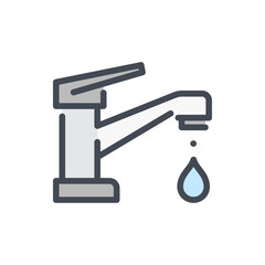 Faucet with Water Drop color line icon. Water Tap with Drop of water vector outline colorful sign.