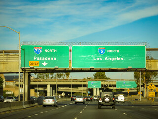 Pasadena Freeway into downtown Los Angeles, California. Not a rush hour.